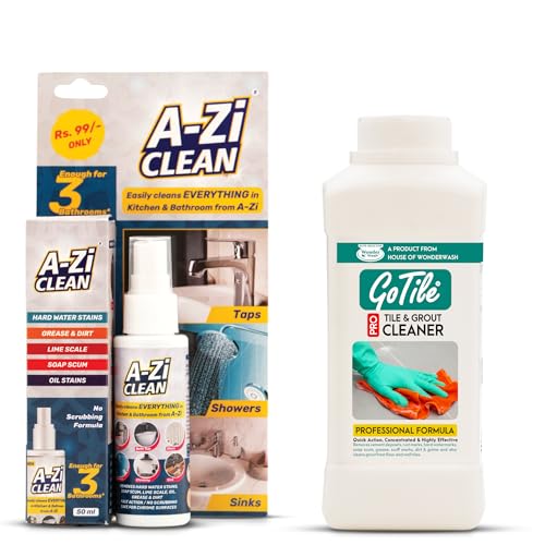 Image of Bathroom Deep Cleaning Combo | A-Zi Clean 50ml & GoTile Pro 500ml | A-Zi Cleans Taps, Bathtubs, Sinks & Shower | Gotile Removes Hard Water Stains, Limescale, Cement, Grease & Grime | Restores Shine