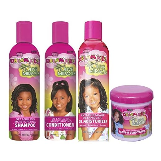 African Dream Kids Olive Miracle -Juego de champú (355 ml), acondicionador (355 ml), aceite hidratante (236 ml) y acondicionador sin enjuague (425 g) con efecto desenredante