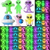 CroBlissful Juego de 50 figuras luminosas de extraterrestres pequeñas figuras extraterrestres que brillan en la oscuridad, pequeñas estatuas de alienígenas para Halloween, relleno de piñata, regalos
