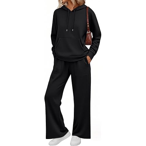 AUTOMET Womens 2 Piece Outfits Sweatsuits Lounge Matching Fall Sets Jogging Suit Oversized Hoodie Wide Leg Sweatpant Clothes