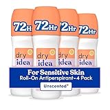 Dry Idea Unscented Roll On Deodorant & Antiperspirant for Women - Hypoallergenic for Sensitive Skin, 2X Longer Sweat Protection*, 72Hr Odor Control, Womens Deodorant, 3.25oz (Pack of 4)