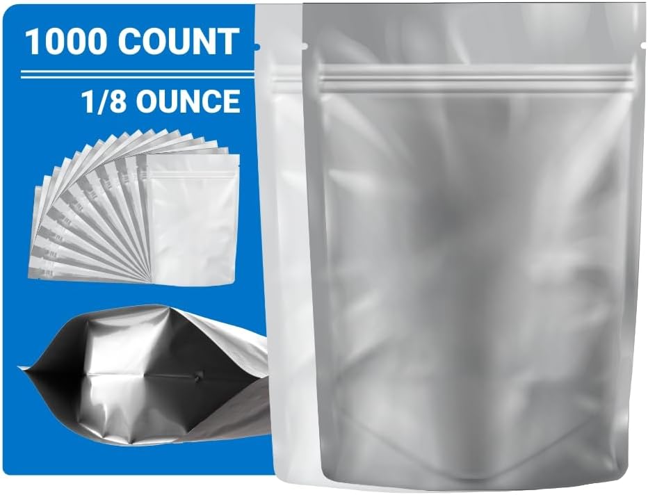 Loud Lock Mylar Bags 1000 Count 5.25" X 3.75" White/Clear - Flex Packaging - Mylar Bags For Food Storage - Resealable Bags