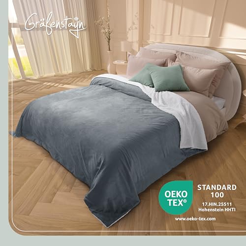Gräfenstayn® Dicke Kuscheldecke flauschig & super weich - warme Sherpa-Fleecedecke in Lammfell-Optik als Wohndecke, Tagesdecke & Sofadecke - Überwurf Decke Sofa & Couch (Anthrazit 200x150)