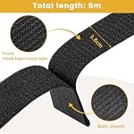 3.8cm x 5m (1.5 en x 16 ft) Poignées de crochet et de boucle de serrage - Coupe-à-longueur - Comprend 20 Boucles - Attaches de câble réglables pour la maison & Organisation du Bureau - noir
