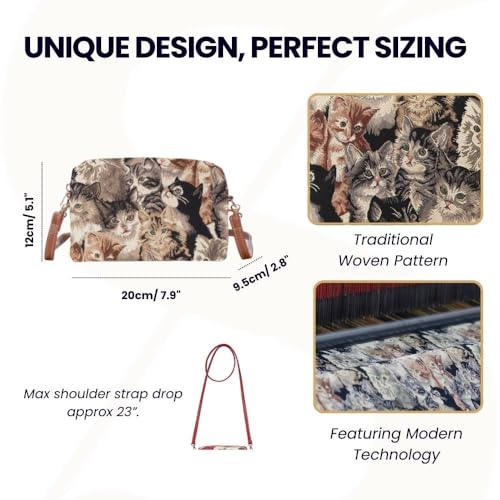 Signare Tapestry Women Fashion Travel Hip Cross Body Bag Brown Cats Design (HPBG-CAT)2