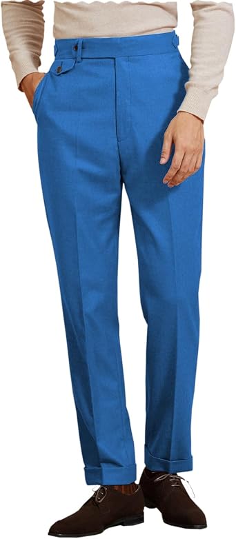 Mens Dress Pants Pleated Front Casual Hidden Expandable Waist Dress Suit Pants