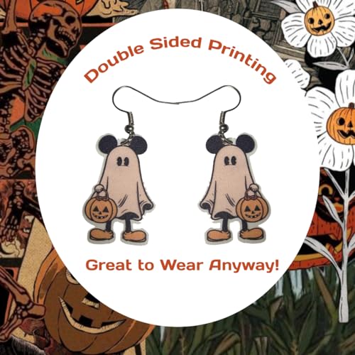 2 Pairs of Mouse Trick or Treat/Mouse Ghost Earrings for Women/Adults3