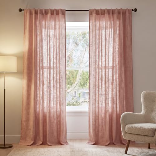 NICETOWN 230 GSM Blush Pink Curtains for Girls Room, Rich Linen Blend Rod Pocket & Back Tab Vertical Drapes Privacy Assured with Light Filtering Windo
