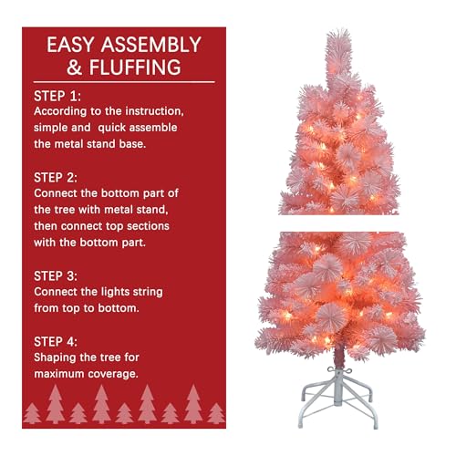 4FT PRE-LIT Flocked Pink Tree by Jeco - Image 6