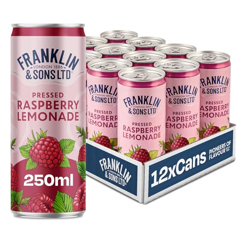 Image of Franklin & Sons Raspberry Lemonade | 12 x 250ml Cans | Fresh Pressed Raspberries | Lake District Water | No Artificial Ingredients | Fruity Fizzy Pink Lemonade | Premium Sparkling Soft Drink |