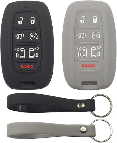 Miniatura 9 de 2 fundas de silicona de goma con 7 botones para llavero inteligente sin llave compatible con Chrysler Pacifica Voyager 2020 2021 2022 negro azul,