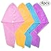 Produktbild BETOY Wrap Turban Handtuch, 4 Stück Haartrockentuch Handtuch Kopftuch Haar Trocknendes Tuch Ultra Saugstarke Mikrofaser Handtücher 51x22cm- Blau Rosa Lila Gelb