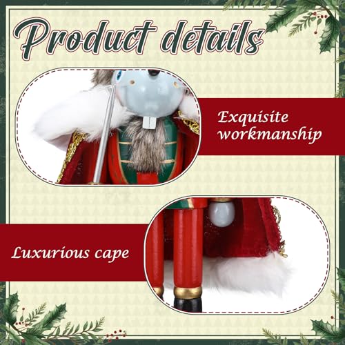 Yousoontic 12 Inch Mouse King Nutcracker Wood Christmas Decor Traditional Wooden Nutcracker Christmas Decorative Festive Holiday Tabletop Decor Xmas Gift for Shelves Tables