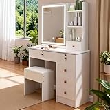TRIUMPHKEY Tocador Vanity con Espejo Luz LED Mueble para Maquillaje Vintage con Espejo Movible Escritorio con 6 Cajones y...