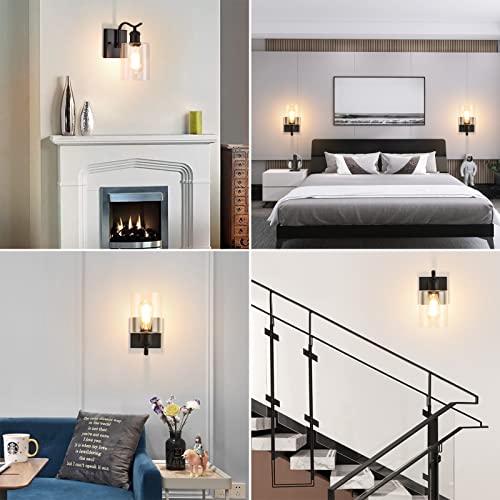HOXIYA 2 Pack Matte Black Bathroom Vanity Light, Farmhouse Industrial Modern Wall Sconce Lighting Fixtures with Clear Glass Shade for Hallway Entryway Bathroom by HOXIYA - Used condition - Image 7
