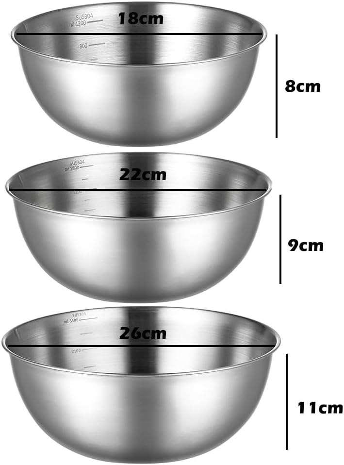 CANDeal Rust-Proof Steel Set of 3 Light Luxury Thickened Multi-Functional Large Basin Stainless Steel Basin Set Soup Basin Water Basin Salad Bowl Baking Mixing Bowl