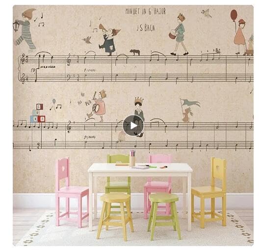 Papel tapiz mural personalizado de cualquier tamaño con partituras musicales dibujadas a mano, decoración de pared, pintura con notas musicales, papeles de pared para niños, 430 cm × 300 cm