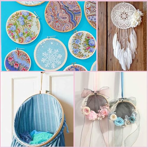 Image of maseyboc Pack of 6 Embroidery Hoops, Bamboo Circle Cross Stitch Hoop Ring, Round Adjustable Embroidery Hoop 3 inch to 10 inch, for Embroidery and Cross Stitch