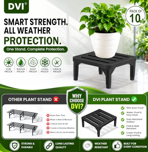 Image of DVI Heavy Duty Black Plant Stand | Pack of 10 | Strong, Durable, Rust-Proof | Supports Up to 200 Kg | Indoor & Outdoor Use | Pot Stand for Big Size Plants | All Weather Resistant Pot Stand