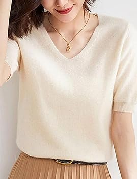 トップス NKNIT soft wool short V-neck KNIT 2025 Women Summer Knitted Shirt V Neck Short Sleeve Pullover