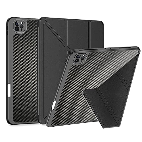 Chiweiing New Ipad Pro 12.9 Inch Case 2022(6Rd Gen)/ 2021(5Rd Gen)/2020(4Nd Gen) With Pencil Holder,Carbon Fibre Ipad Case [ Auto Wake/Sleep] Super Hard Stand Hard Back Shell #TOP6