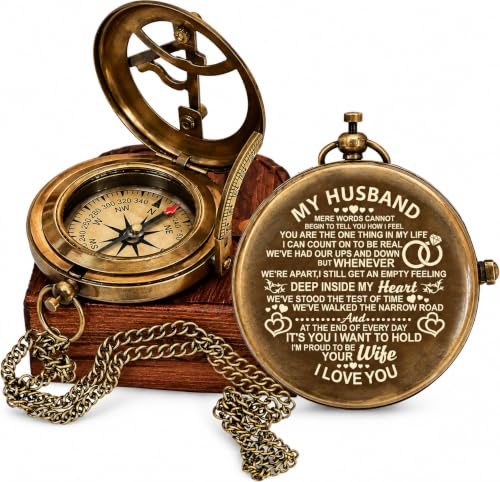 Engraved Brass Compass for Husband