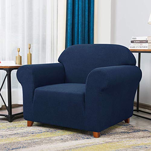 Chun Yi 1 Piece Stretch Sofa Slipcover Set For Couch And Loveseat, Sofa Cover Set For 2 3 Seater Settee, Small Checks Jacquard Fabric (Dark Blue, Covers For Sofa& Loveseat) #TOP5