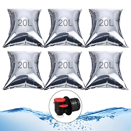 MIAODAM 6 Stück wasserkanister faltbar 20L, Faltbarer wasserkanister mit tap,wasserkanister für Camping Wanderungen Notfall Cover
