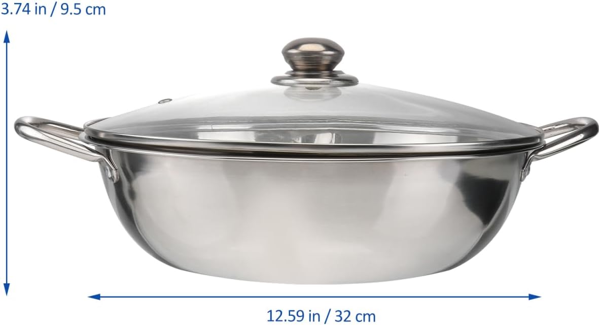 Multifunctional Stainless Steel Induction Cooker Pot with Lid, Dual Hot Pot for Shabu Shabu, 12.59 Inch, Silver, Ideal for Family Gatherings and Parties