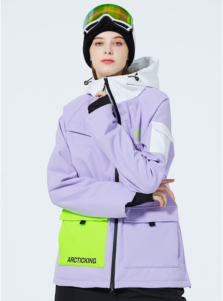 Waterproof Windproof Women's Ski Jacket and Pants, Hooded Snowboarding Jacket and Ski Pants Ideal for Snowboarding, Skiing, Skating, Snowskating (Color : Color 3, Size : Medium)