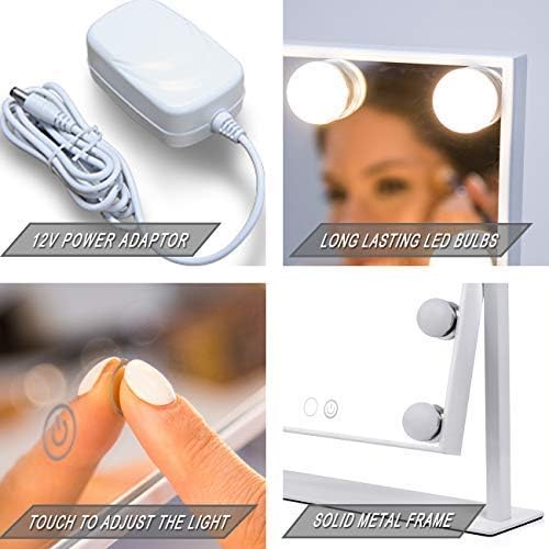 Waneway Hollywood Mirror with Lights for Makeup Dressing Table, Lighted Vanity Mirror with 12 Dimmable LED Bulbs and Plug in Power Supply, White