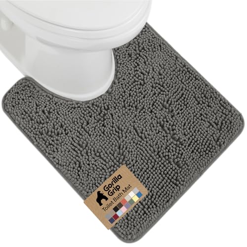 Image of GORILLA GRIP Plush Absorbent Shaggy Chenille Bath Rug Mat for Oval Toilet Base with Rubber Backing, Machine Washable Rugs, Soft Microfiber Contour Mats for Toilets, Bathroom Decor, Charcoal