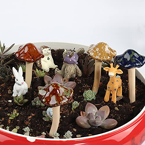Funny Live 4 Pieces Mushrooms Stakes Figurine Set, Small Ceramic Accessories Embellishment For Garden Landscaping Potted Plants Flowerpots Gardening Lawn Decor #TOP4