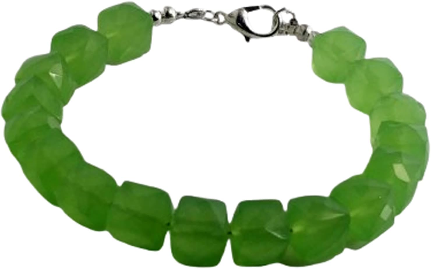 Natural prehnite quartz gemstone 8x8 mm stacking bracelet | 7 inch | green color, square shape, faceted cut, stone | with silver plated clasp | handmade jewellry |WW_ESK_00115