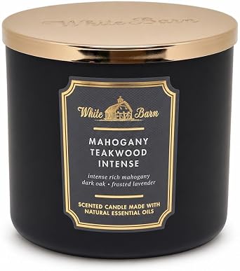 Bath and Body Works, White Barn 3-Wick Candle White Bard Oils - 14.5 oz - 2021 Core Scents! Mahogany Teakwood Intense