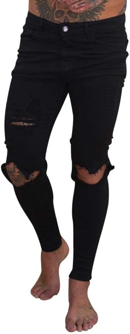 Jeans De Hombre Slim Fit Pantalones Pitillo Negros Desgastados Jeans De