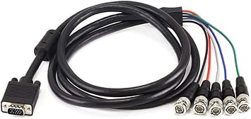 Monoprice VGA HD-15 to 5 BNC RGB Video Cable for HDTV Monitor cable - 6FT Black