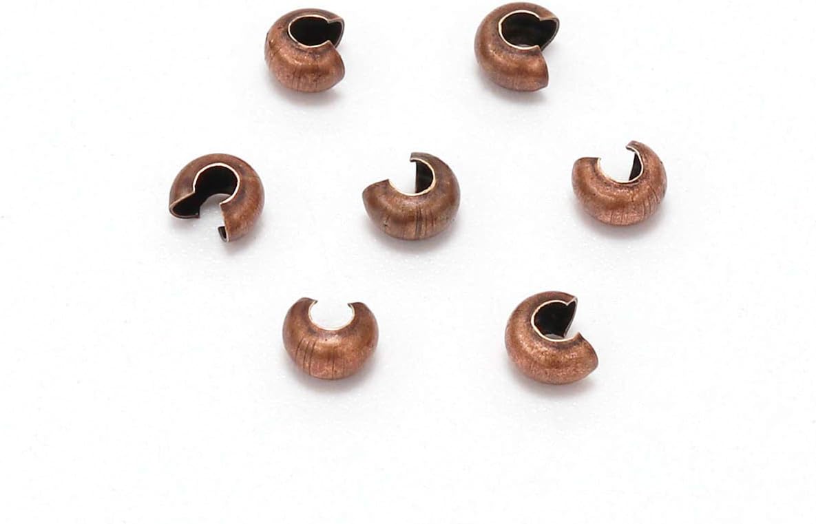 100pcs/lot Copper Round Covers Crimp End Beads Dia 4 mm Stopper Spacer Beads Cover Metal for DIY Jewelry Making Findings Supplies (Red Copper, 4mm(0.16inch)-100pcs)