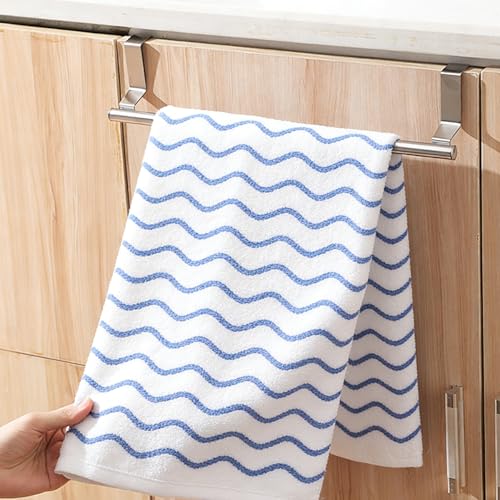 Stainless Steel Over Cabinet Door Towel Rack - Over The Door Hooks Kitchen Bathroom Towel Bar Holders for Cabinet Cupboard Doors, Universal Fit (2 Packs) by PRINKROOMY - Used condition - Image 2