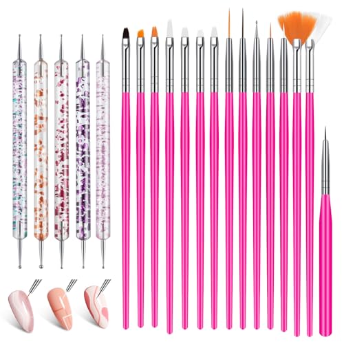 AYBUY Pinceau Nail Art, 20 Pièces Pinceaux à Pointe Fine, (Rose rouge)