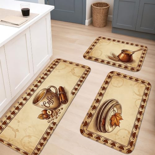Tapis de cuisine rustiques lot de 3 beige lavables et confortables pour couloir