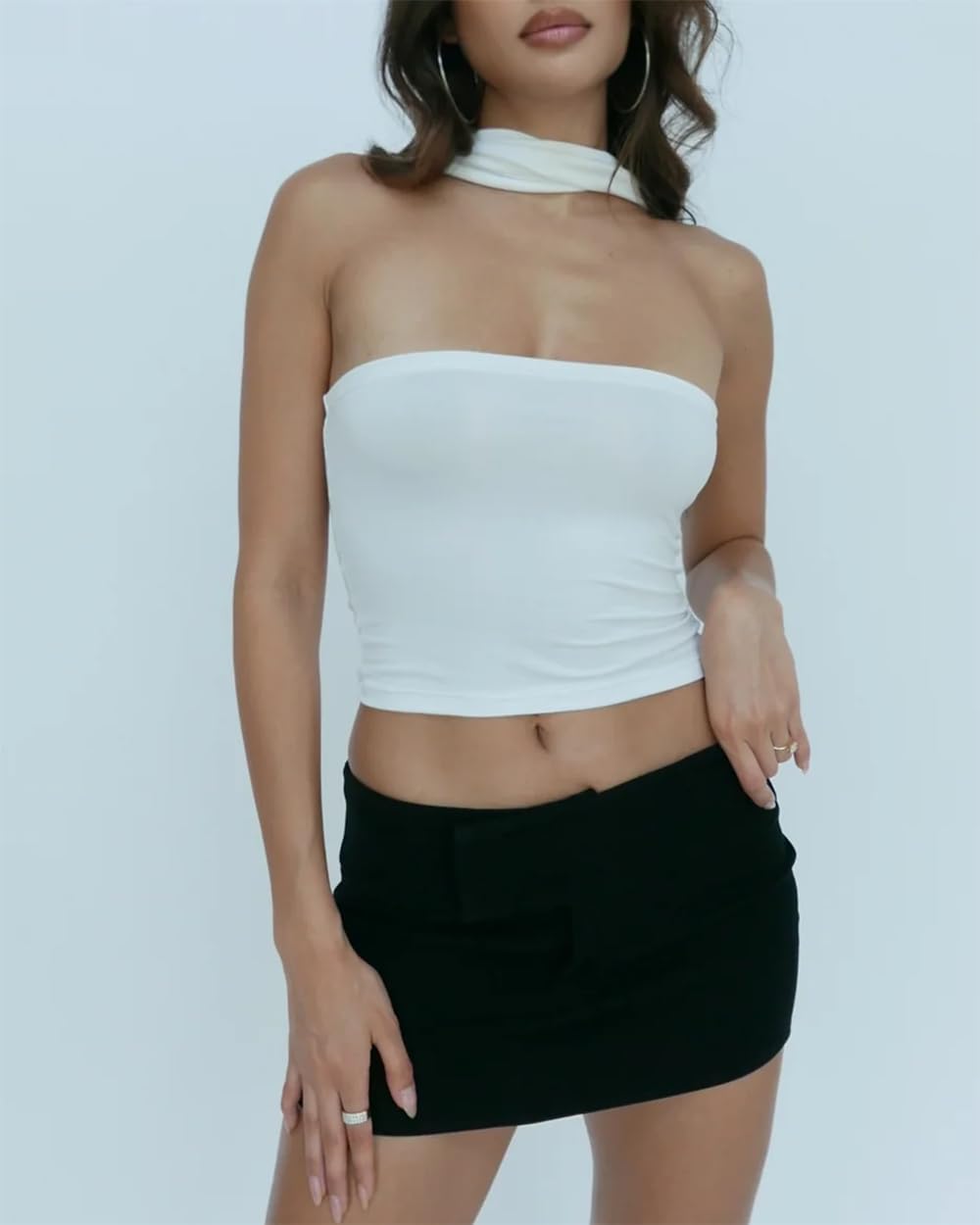 Women's Sexy Halter Tube Tank Crop Tops Strapless Slim Fitted Y2k Bandeau Top Off Shoulder Basic Cami Shirts - Image 2