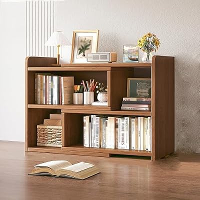 Retractable Desktop Bookcase,Dormitory Desk Bookshelf,Desktop Bookshelf,Wooden Storage Rack for Desktop,Desktop Hutch,Desk Hutch Dorm,Wood Hutch Bookcase Organizer,Adjustable Desktop Storage