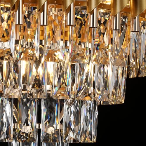 Image of Crown Lighting Crystal Jhumar in, Round Shaped Gold Finished Pandent /Hanging Chandelier Celling Light with Free Bulb Included (Medium) (Full Gold, 500MM)