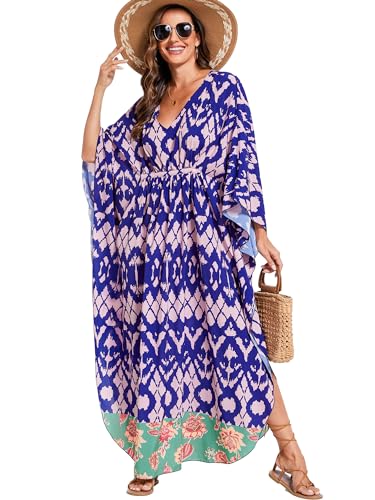 Image of Moss Rose Kaftan Dresses for Women V Neck Summer Swimsuit Cover up Caftan Maxi Beach Dresses