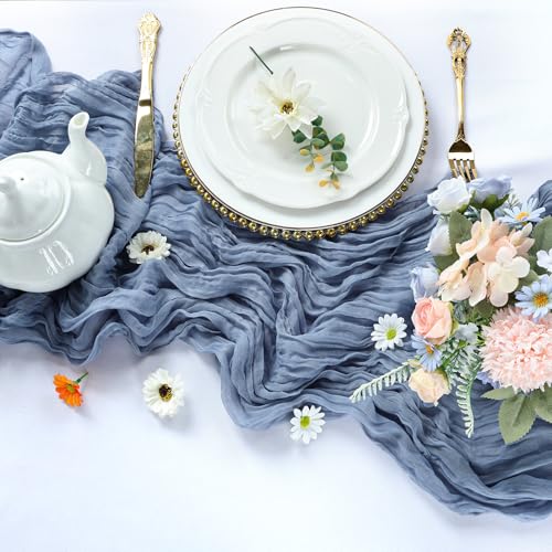 RestfulGlow 6 Pack Dusty Blue Cheesecloth Table Runner 10FT Boho Cheese Cloths Gauze Fabric Table Runners 120 Inch Rustic Sheer for Summer Holiday Wedding Birthday Party Baby Shower Decorations by RestfulGlow - Used condition - Image 3