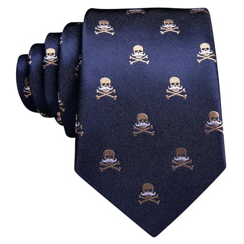Image of Barry.Wang Man Tie Sets Skull Ties Animal Extra Long Necktie Silk Woven Handkerchief Cufflinks Festival Party Gift