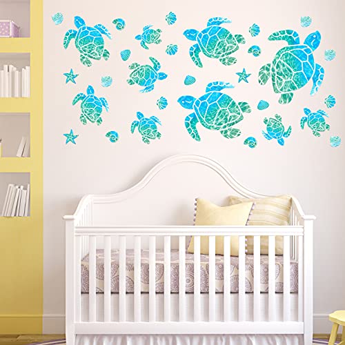 46 Pieces Sea Turtle Wall Decals Glowing Wall Decals Starfish Shell Wall Ornaments Waterproof Ocean Wall Sticker Decoration For Home Office Living Room Wall Bathroom Toilet (Normal) #TOP5