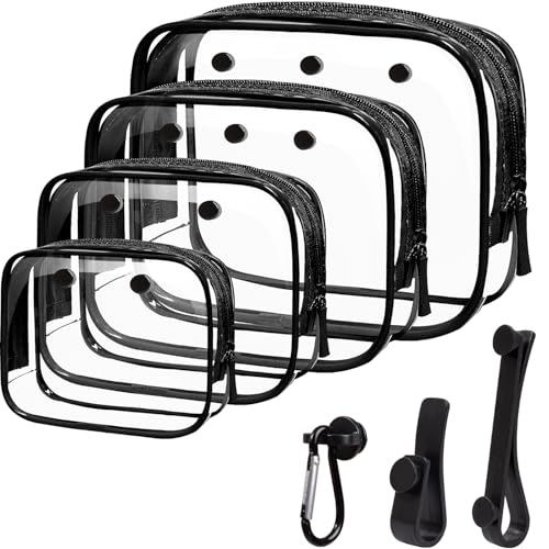 4 Pack Clear Toiletry Bags, Portable Travel Makeup Pouch with Zipper, TSA Approved Organizer, Clear Pouch Bags Compatible With Bogg Bag Divider Accessories (Bogg Clear Black, Pack of 8)
