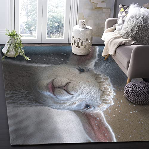 Sheep Area Rug For Bedroom Living Room- Smiling Sheep Cute Plush Animal Contemporary Floor Carpet Comfy Runner Rug Nursery Playmats Home Decor Mat, #TOP4